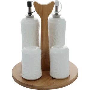 Juego de de salero/pimentero y aceitera/ vinagrera de porcelana y bamb? 5 piezas 17 x 17 x 19 cm