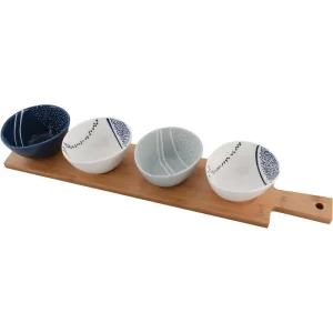 Juego de 5 salseras  11 x 9 x 6 cm cada uno de porcelana y bamb?