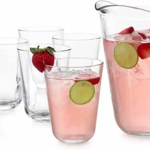 Juego de jarra con vaso de vidrio 7 piezas 1,7 lts y 392 ml