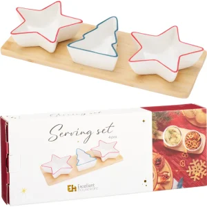 Set de 3 cuencos de porcelana y bandeja 38x12x1cm