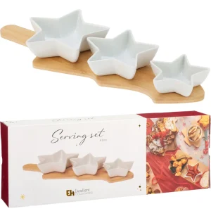 Juego de 3 tazones de porcelana y bandeja