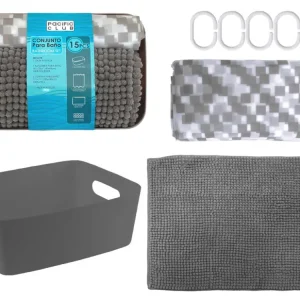 Set de alfombra y cortina para ducha