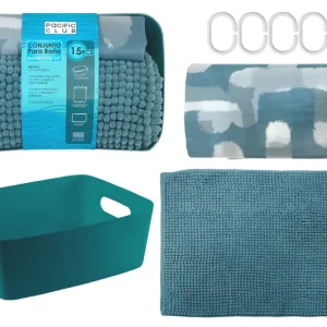 Set de alfombra y cortina para ducha