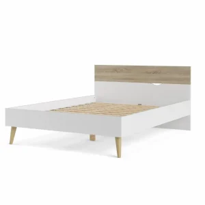 Cama Oslo 140 x 200 cm color blanco/roble (incluye sommier)