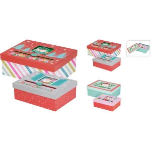 Caja de regalo de navidad, set de 2, disenios surtidos, tamanio: 24,5x18,5x9cm, peso: 370 gramos, en bolsa de polietileno