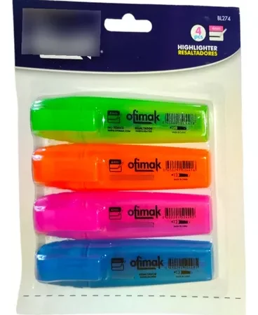 Blister resaltador 4 piezas