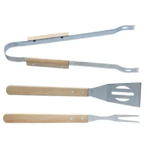 Set de utensilios de parrilla 3 piezas de madera 37 cm