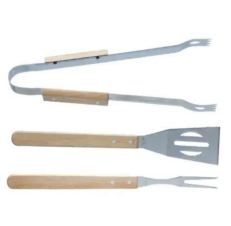 Set de utensilios de parrilla 3 piezas de madera 37 cm
