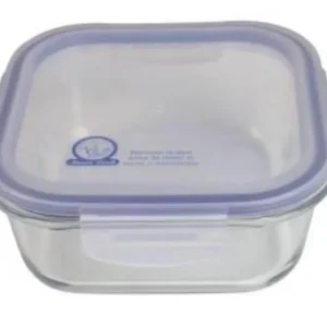 Contenedor cuadrado de vidrio refractario con tapa anti derrame de 520 ml