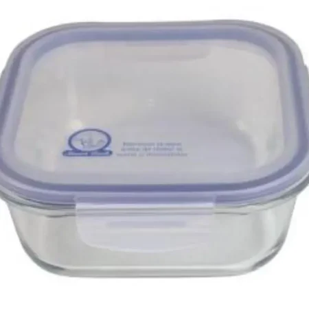 Contenedor cuadrado de vidrio refractario con tapa anti derrame de 520 ml