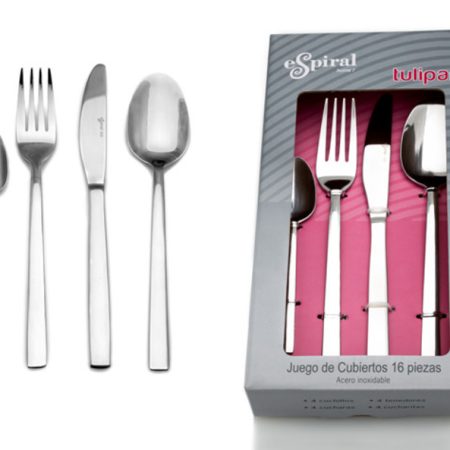 Juego de cubiertos acero inoxidable 16 piezas Tulipan
