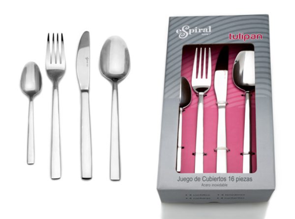 Juego de cubiertos acero inoxidable 16 piezas Tulipan