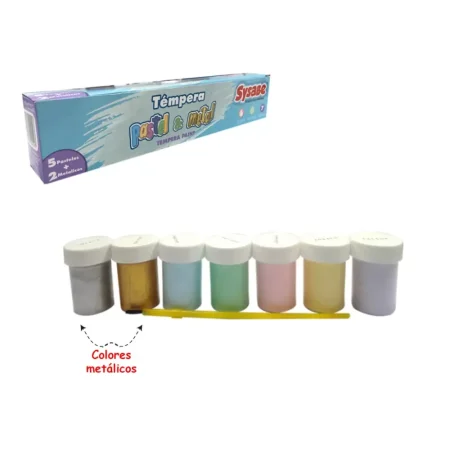 Tempera color pastel y metal con pincel